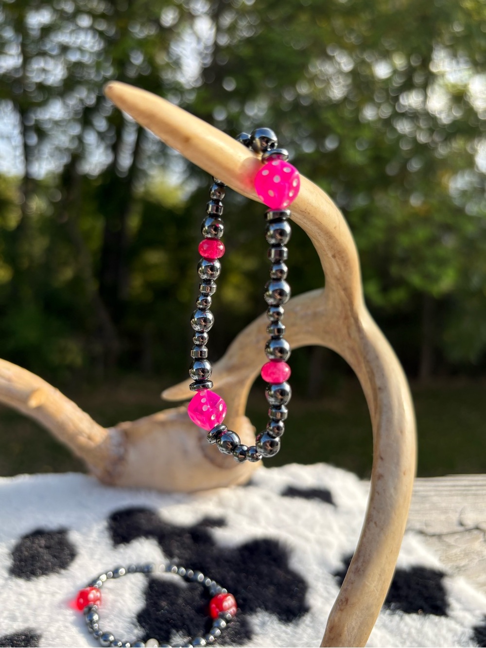 Pink Dice & Quartz Stretch Bracelet
